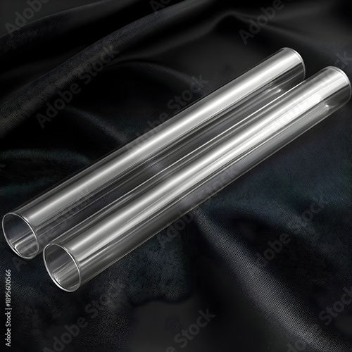 Two Silver Metal Tubes on Black Fabric.