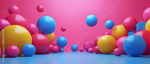 Vibrant 3D Spheres in Pink Background Scene.