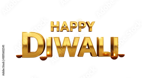 Golden happy diwali isolated on transparent background