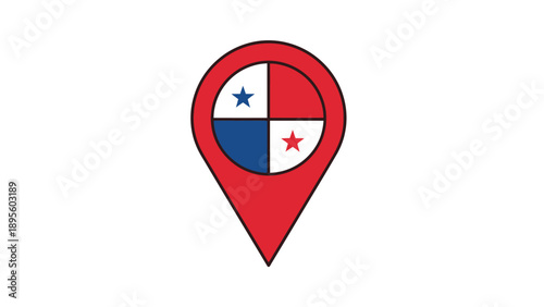 Red Map Pin with Panama Flag Icon.