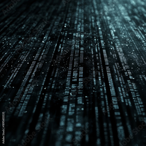 Abstract digital data streams flowing in a dark, futuristic cyberspace environment