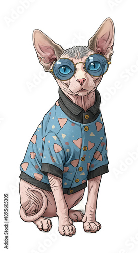 Sphynx Cat Wearing Blue Shi...