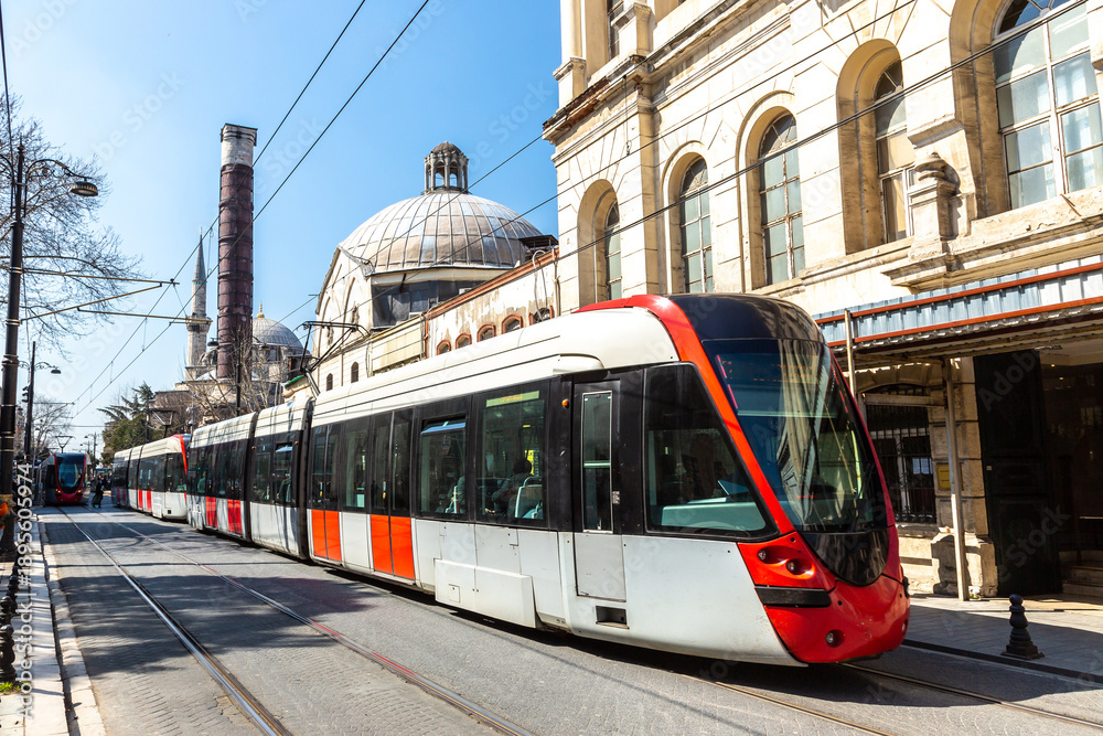Fototapeta premium Modern tram in Istanbul, Turkey