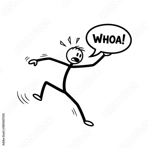 Stick figure expressing shock and surprise while running.