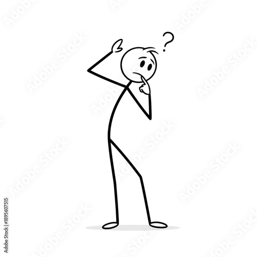 A thoughtful person contemplating with a puzzled expression and a question mark above their head.