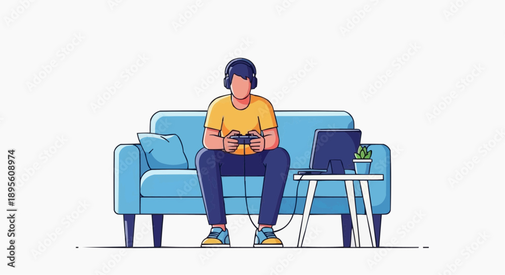 Fototapeta premium Gaming Hobby Vector Illustration – Modern Flat Design of Console, PC, and Mobile Gamers