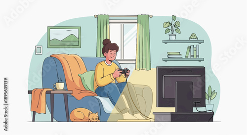 Gaming Hobby Vector Illustration – Modern Flat Design of Console, PC, and Mobile Gamers