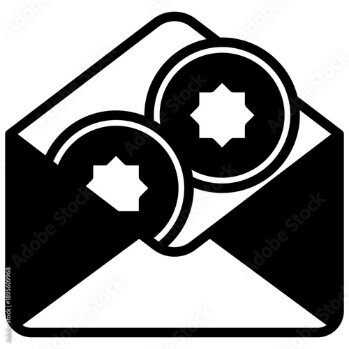 Eid Envelope Glyph Icon Mini Illustration, Use For Modern Concept, Print, Ui, Ux Kit, Web And App Development. Vector Related To Ramadan, Eid Al-Fitr, Eid Al-Adha And More