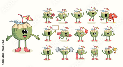 coconut collection groovy cartoon illustration