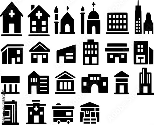 Minimalist Urban Building Icons Collection
