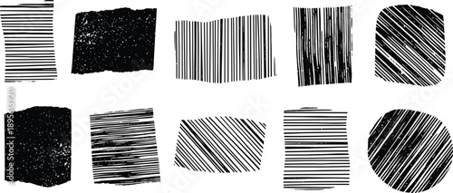 Collection of various black and white abstract textures and patterns displayed together in a grid arrangement from a direct viewpoint