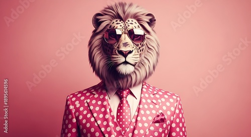 Main Subject: An anthropomorphic lion-leopard hybrid with a thick, pale mane and spotted facial fur.