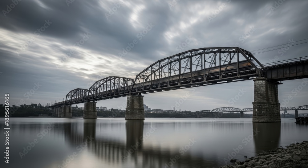 Obraz premium Dramatic View of the Sherman Minton Bridge over the Ohio River.