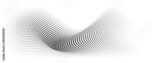 Flowing Wave Dot Halftone Pattern: Curve Gradient Shape on Transparent Background. Suitable for AI, Tech, Network, Digital, Science, and Technology Themes.
