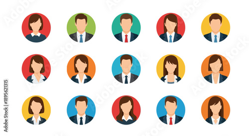 Business Avatars Set. Professional Corporate Profile Icons for Team Management and User Interface. Flat Vector Design of Anonymous People.
