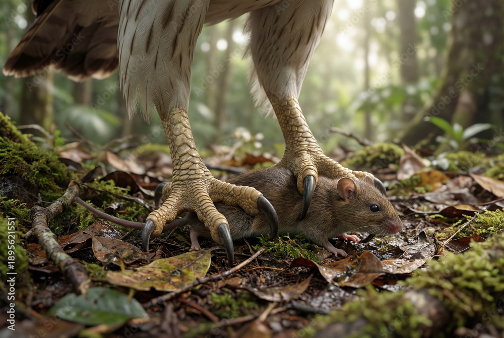 Obraz premium Eagle catching a rat in a forest