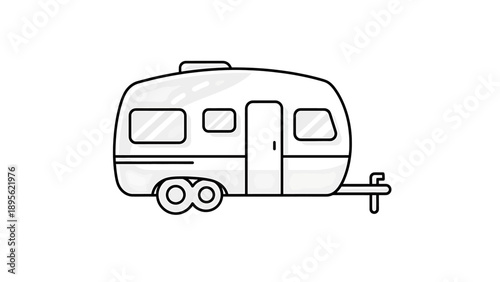 Simple line drawing of a caravan illustration on a plain background from a side view