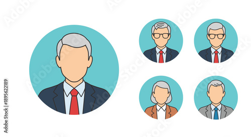 Senior Business Avatars Set. Professional Executive Profile Icons of Aged Men and Women in Suits. Corporate Staff and Management Vector Collection.