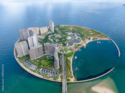 Aerial view of Sun and Moon Bay in Wanning, Hainan (Rongchuang development)