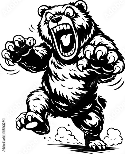 Crazy Cartoon Bear Running with Wild Expression