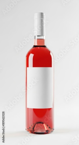Elegant bottle of ros? wine with blank label.