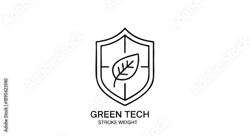 Green technology shield emblem representing sustainability and environmental protection with a leaf inside a stylized crest symbolizing eco-friendly innovation