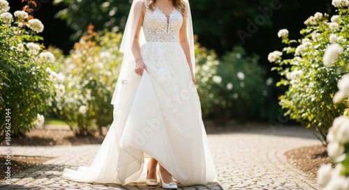 Elegant Bride in Garden - A Portrait of Love and Beauty.