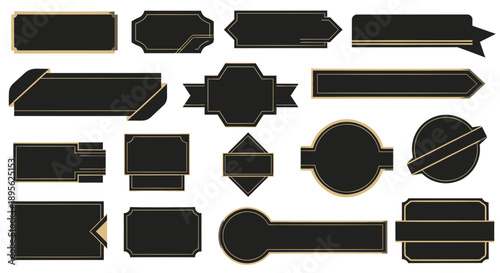 Set of vintage black and gold labels banners, badges, frames, ribbons, tags