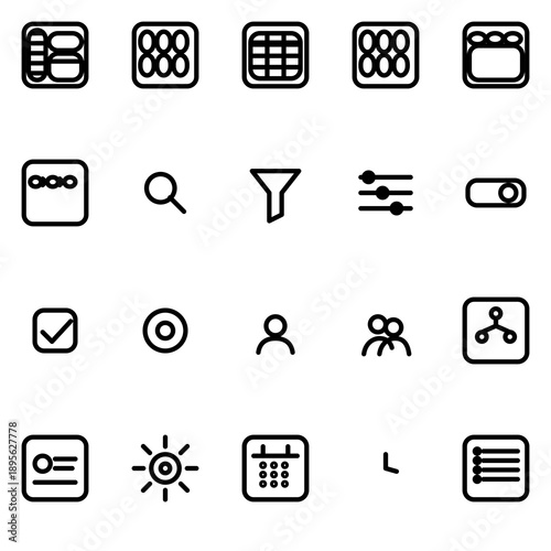 Admin layout & navigation structures UI icon set - rounded outline SVG sheet (20 icons)
