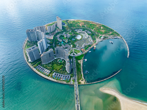 Aerial view of Sun and Moon Bay in Wanning, Hainan (Rongchuang development)