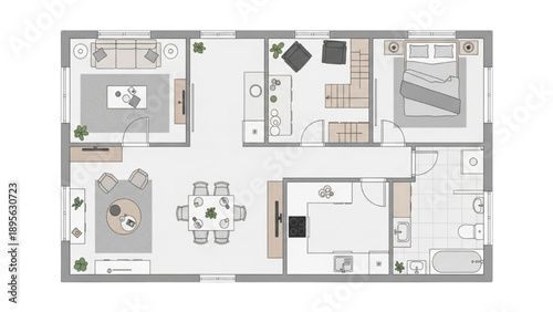 Modern Apartment Floor Plan with Living Room, Dining, and Bedrooms