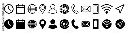 Business card contact information icon set. Containing name, address, location, mail, email, telephone, cell phone and website. JPEG version.