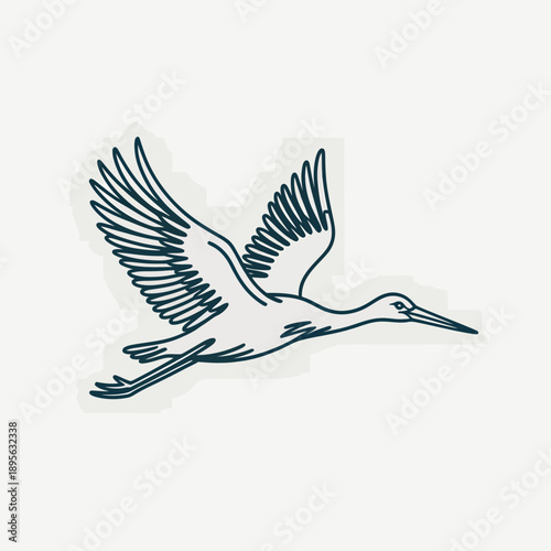 A delicate line drawing depicts a bird in mid flight with outstretched wings