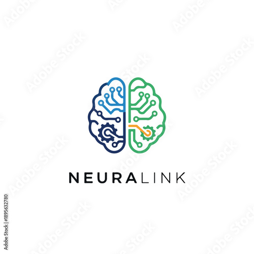 A stylized brain split in color, using circuitry and gears