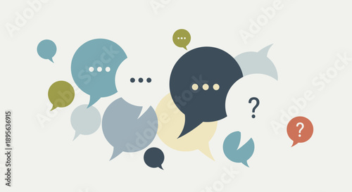 Communication concept depicted by various speech bubbles with different styles and colors