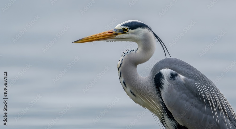 Obraz premium Elegant Grey Heron in Natural Habitat - A Close-Up Portrait.