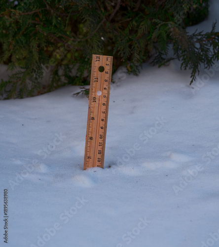 Ruler measuring the amounts of snow fallen to the ground