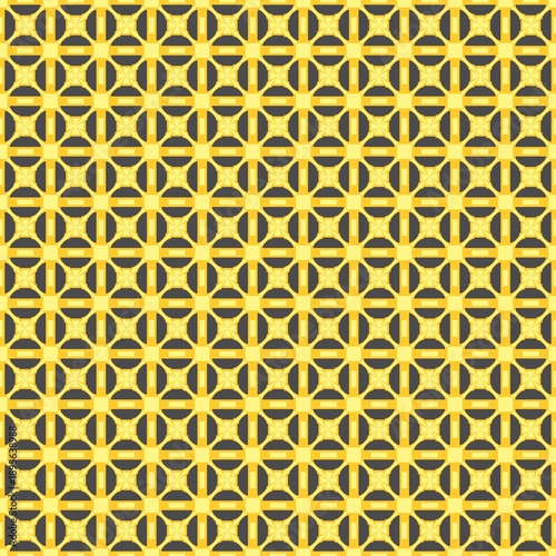 Print with a grid pattern in yellow on a black background.