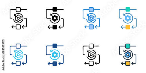 Workflow automation icons set multiple style collection. Editable stroke 
