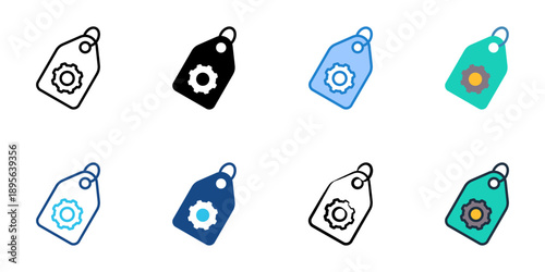Tagging system icons set multiple style collection. Editable stroke 
