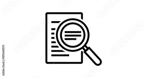 Magnifying Glass Over Document Icon Illustrating Search and Analysis.