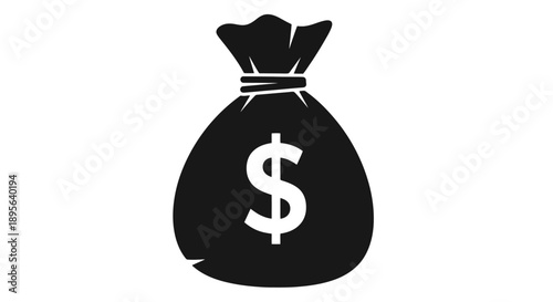 Black and white money bag with dollar sign icon.