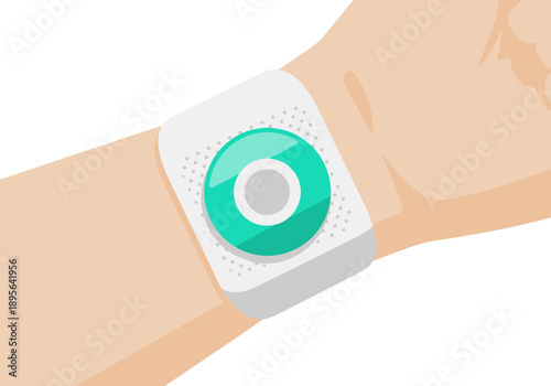A stylized graphic depicts a smartwatch patch sensor for diabetes control, showcasing a modern, digital health solution. Clean, bright design for medical or tech illustrations.