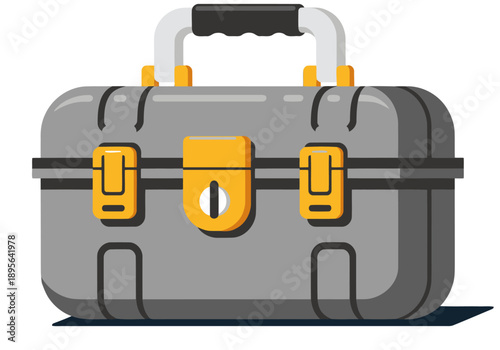 A stylized gray wafer case with handle, presented on a blue background. Clean, modern illustration for storage logistics concepts. Perfect for digital design.