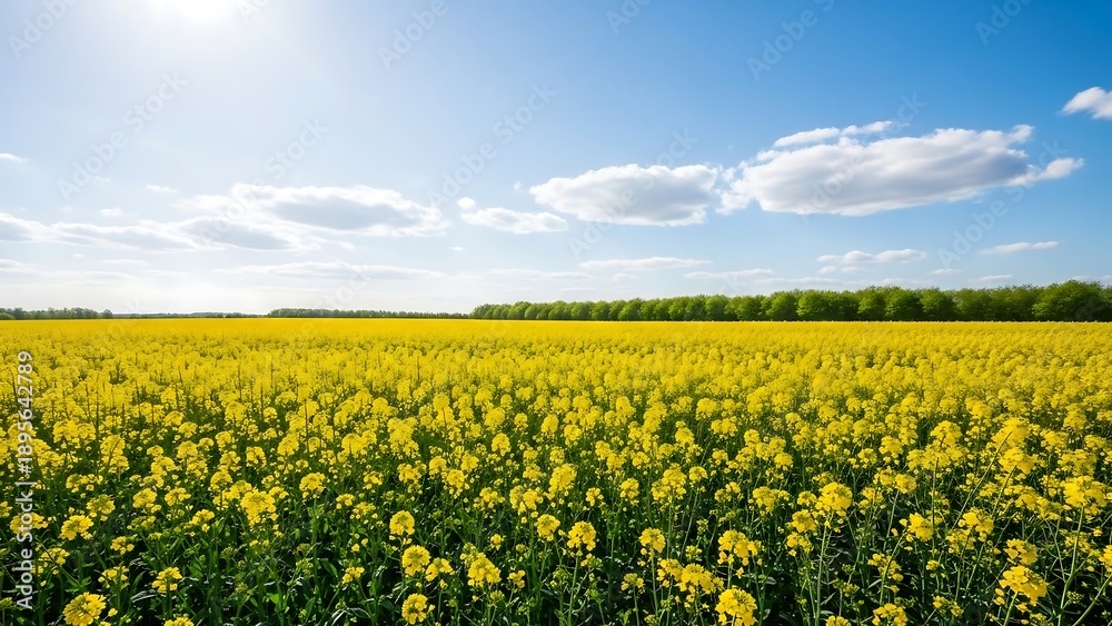 Fototapeta premium Vibrant yellow flowers in a field.