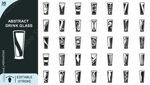 Minimal Abstract Drink Glass Icons Set