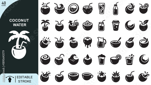 Minimal Coconut Water Icons Set