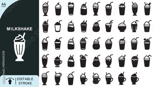 Minimal Milkshake Dessert Icons Set
