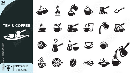 Mixed Tea and Coffee Icons Set