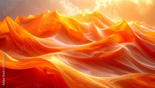 Golden, undulating shapes suggest dunes or a shimmering, abstract landscape bathed in warm, ethereal light